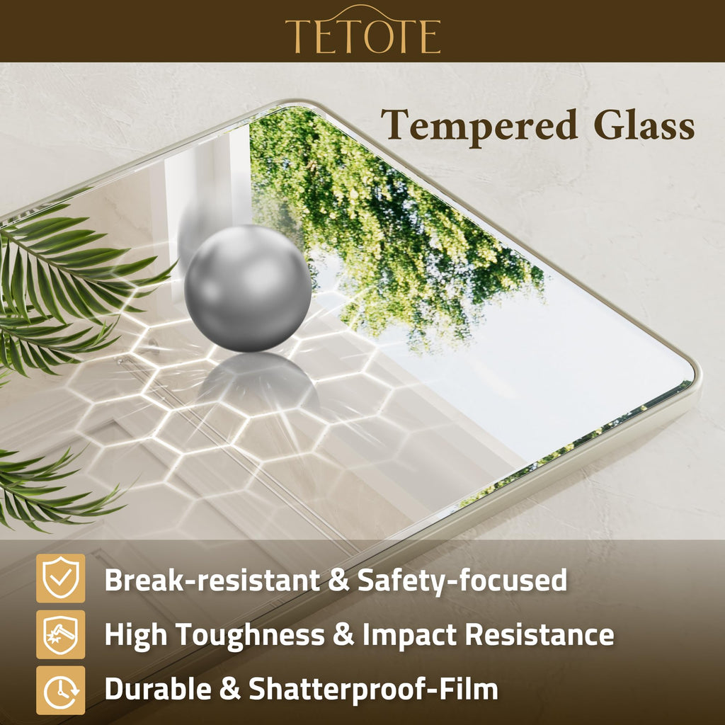 Brushed Nickel Framed Bathroom Mirror 72 x 36 Large Beveled Edge Tempered Glass, Rounded Corner Rectangle Bathroom