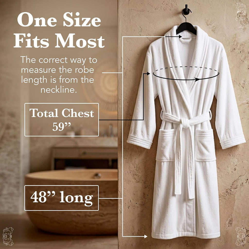 Cotton Terry Velour Bath Robe Self-Tie Belt for Men or Women | Absorbent Inside, Smooth Outside, Generously Sized