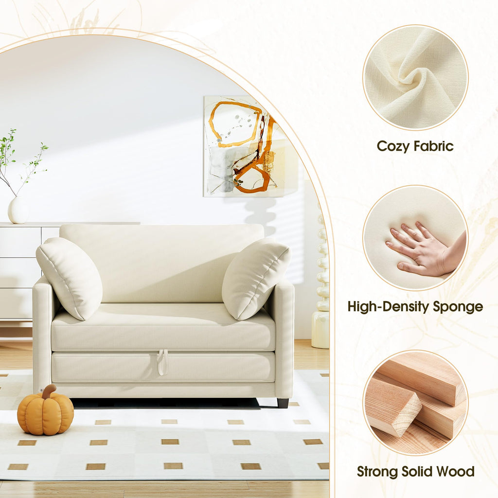 51" Convertible Sofa Bed, 2 in1 Folding Sofa Bed, Loveseat Sleeper Sofa for Small Spaces, Fold Out Floor Couch with 2