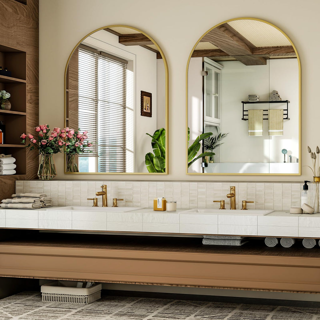 Arch Bathroom Mirror, 20x30 inch Arched Bathroom Mirror/Wall Mounted Vanity Mirror - Arch Metal Frame Wall Mirror