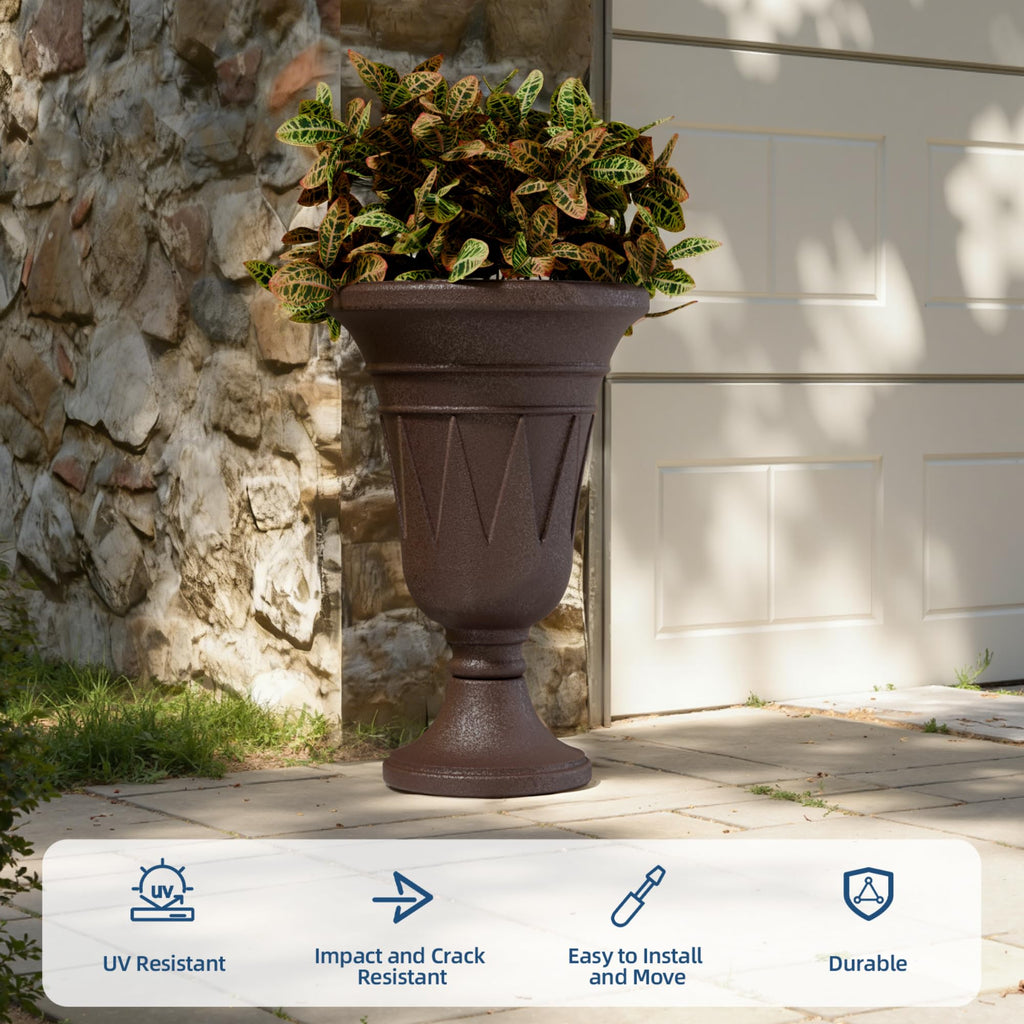 24"Tall Urn Planters for Outdoor Plants, Urns and Pedestal Set of 2