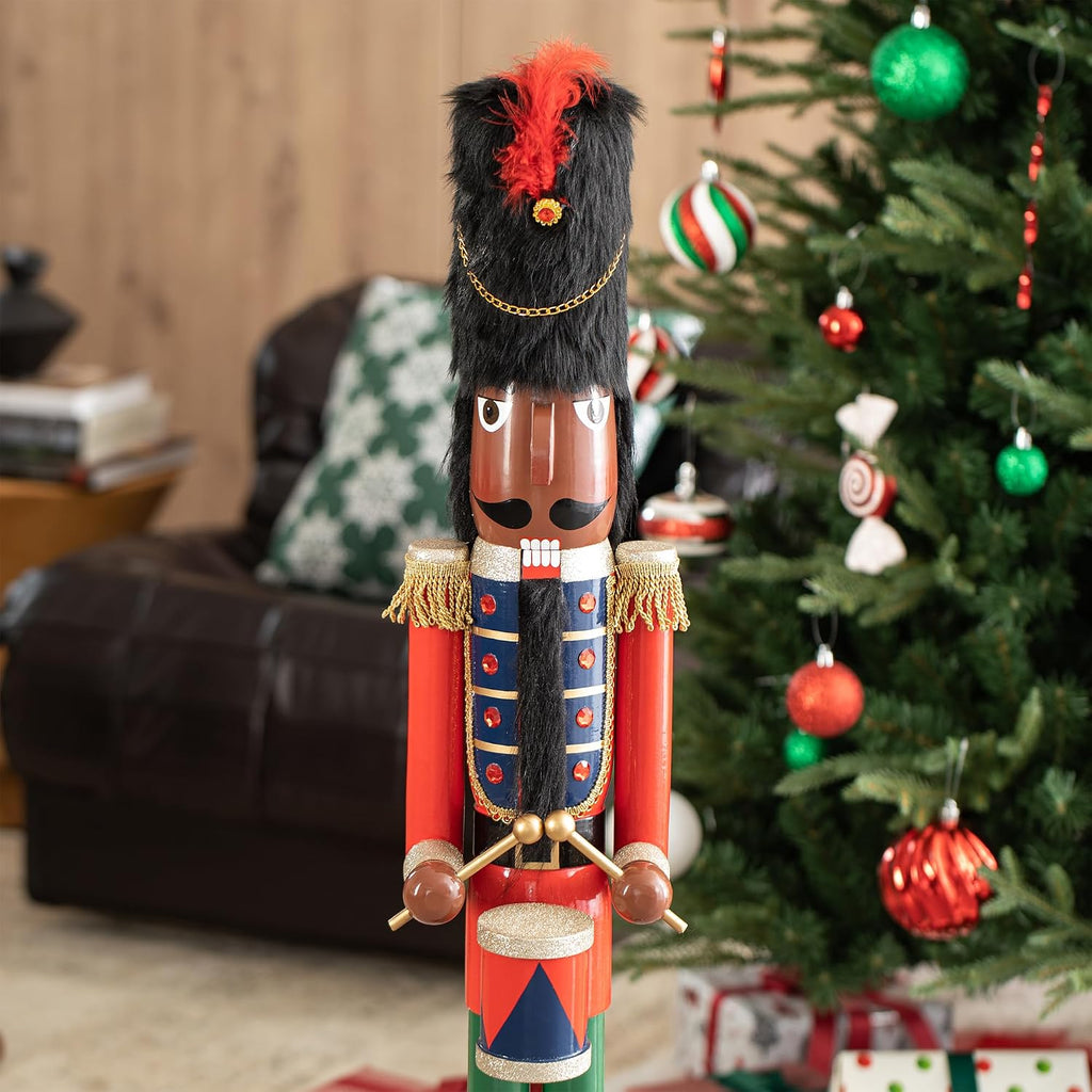 42" Christmas Soldier Nutcracker-Wooden African American Soldier Nutcracker for Festive Christmas Party Indoor Winter