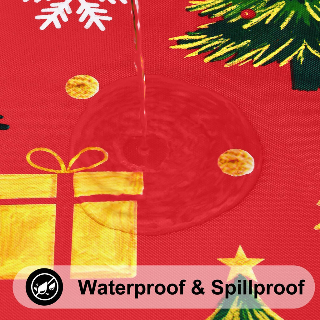 Christmas Fitted Table Cover, 6 FT Flannel Backed Vinyl Tablecloth