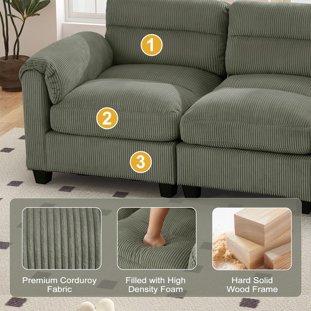 Oversized Modular Sectional Sofa with Movable Ottoman, Corduroy U Shaped Sectional Couches, 7-Seater Modular Sofas