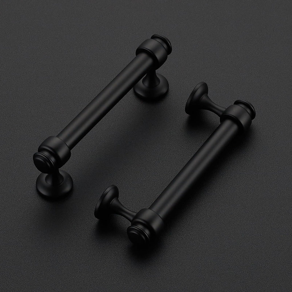 Decor 2 Pack Black Cabinet Handles, 3-3/4" Hole Center Drawer Pulls