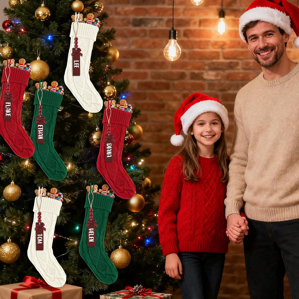Inch Large Cable Knitted Xmas Stockings with DIY Name Tags, Hanging Stocking Decor for Family Fireplace - Set of 6