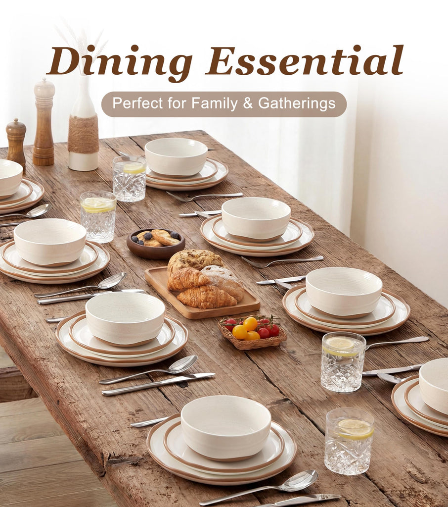 Plates and Bowls Set, 12 Pieces Farmhouse Ceramic Dinnerware Sets, Scratch Resistance, Dishwasher Microwave Safe