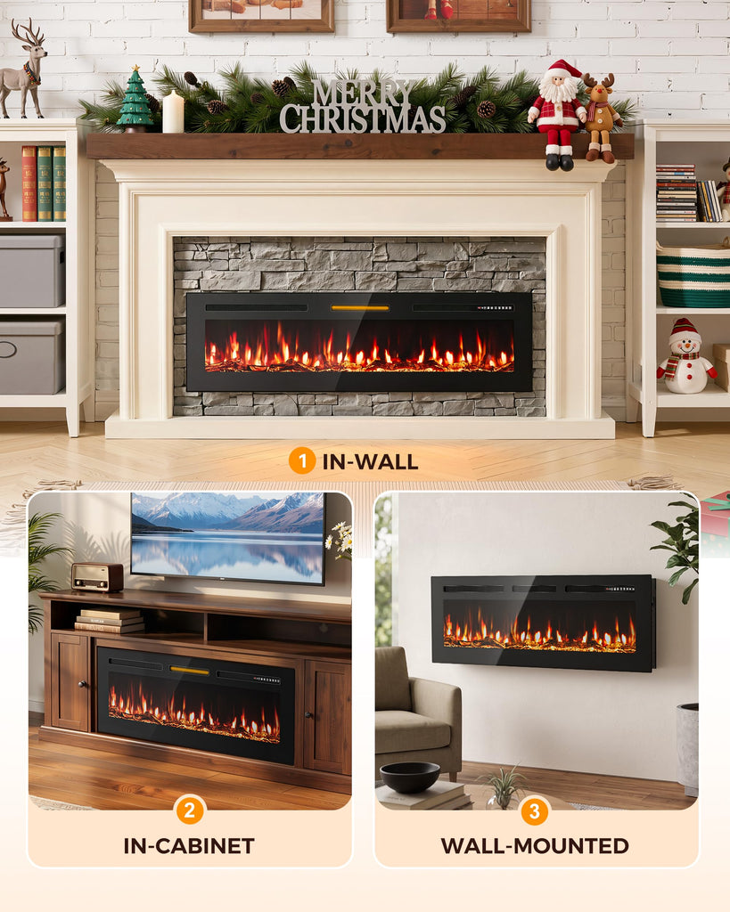 50" Smart WiFi Electric Fireplace Heater, Recessed Wall Mounted