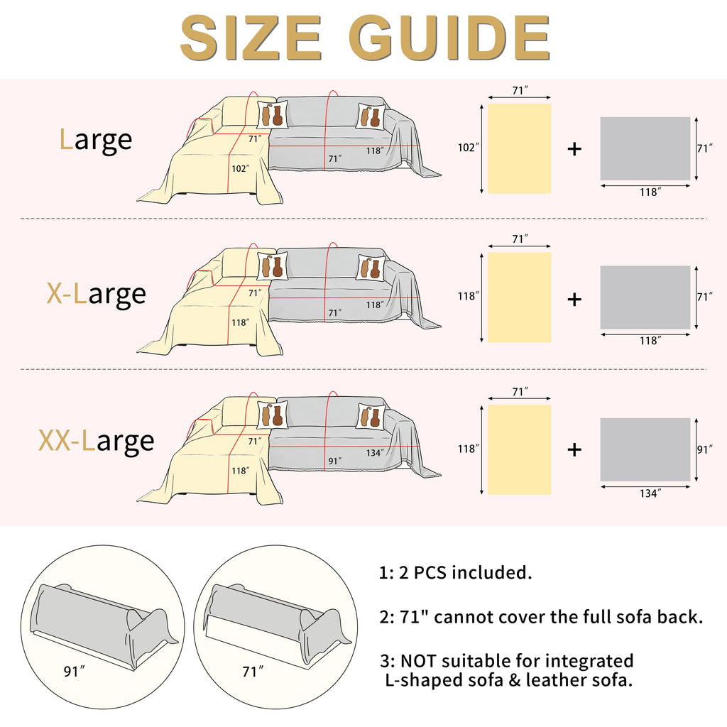 Sectional Couch Covers 2-Piece for L Shape Sofa Khaki Large