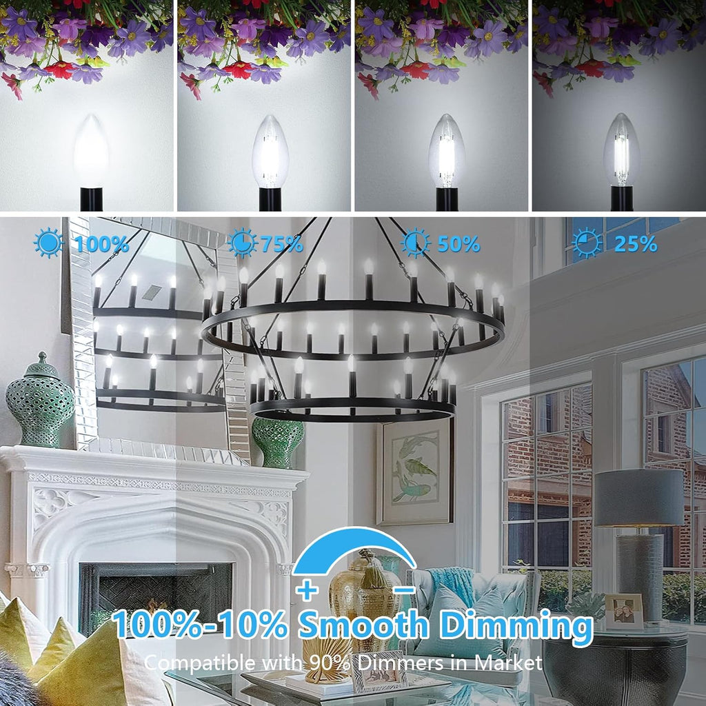 Dimmable E12 LED Candelabra Bulbs 60W Equivalent, Daylight White 5000K, 600LM Chandelier Light Bulb, B11 LED Candle