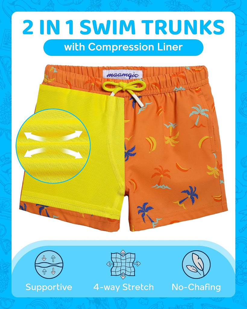 Boys Swim Trunks with Compression Liner Way Stretch Bathing Suit