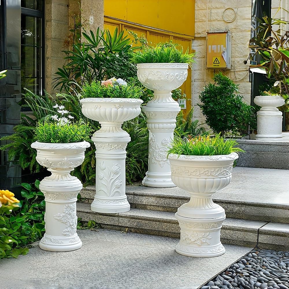 Elegant Roman Column Pedestal - Magnesium Oxide Garden Planter Urns for Villas, Courtyards & Weddings, Retro Outdoor