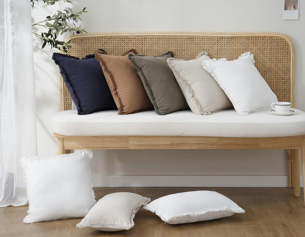 Set of 2 Decorative Linen Fringe Throw Pillow Covers Cozy Boho Farmhouse Cushion Cover with Tassels Soft Accent