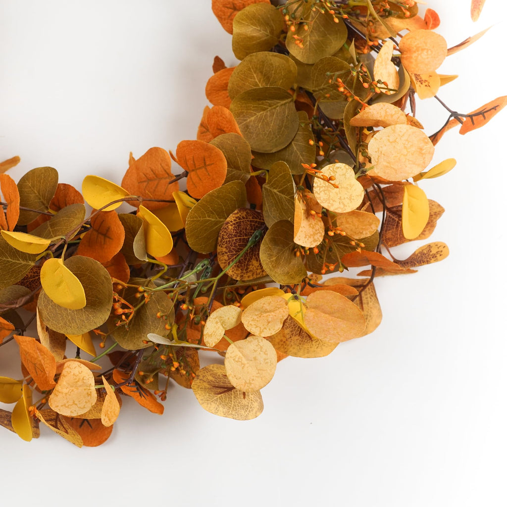 Eucalyptus Fall Wreaths for Front Door 22", Handmade Fall Leaves Wreath for Autumn, Floral Farmhouse Wreath for Wall