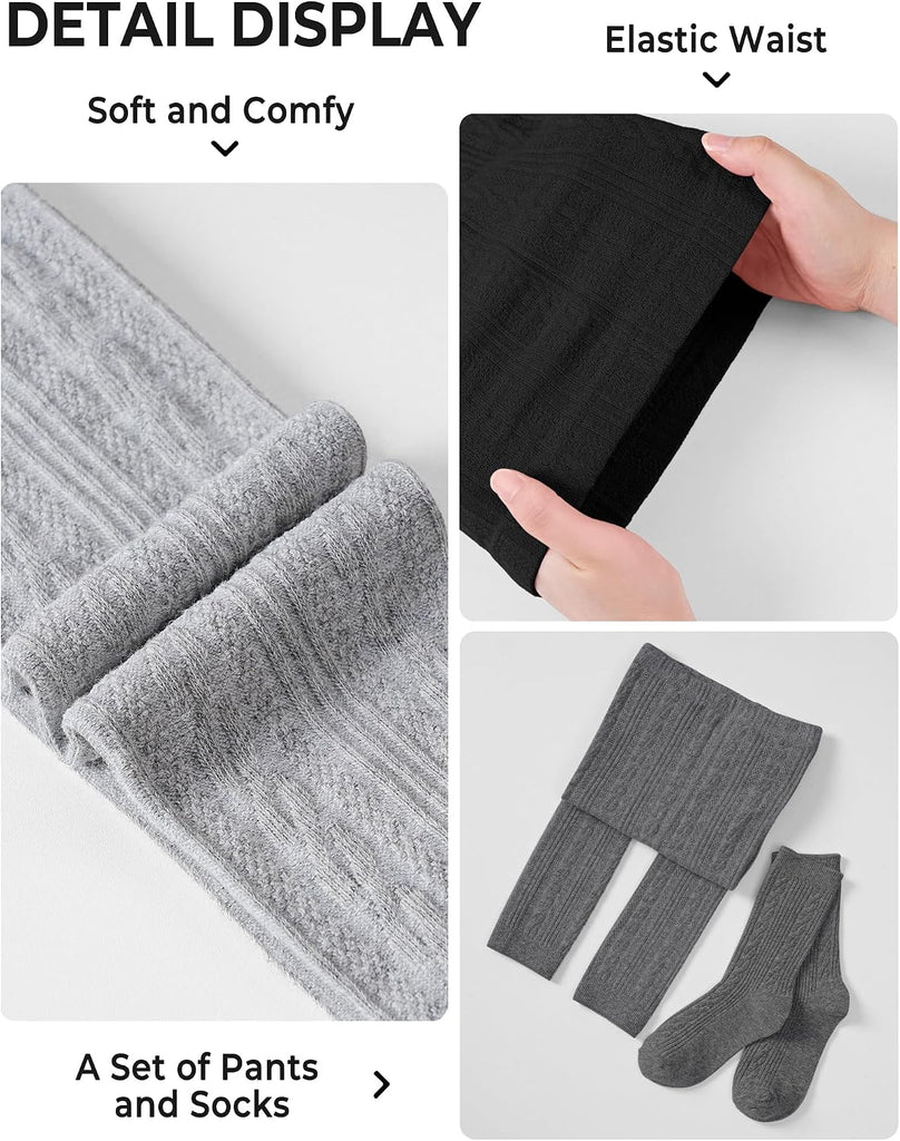 4 Pairs Girls Leggings Pants Sock Set Footless Knits Tights Stockings