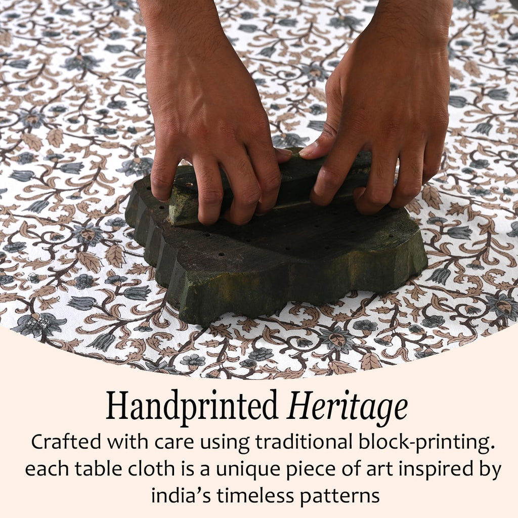 CPC Autumn Vine Block Print 100% Cotton Rectangle Tablecloth 60x90 Inch