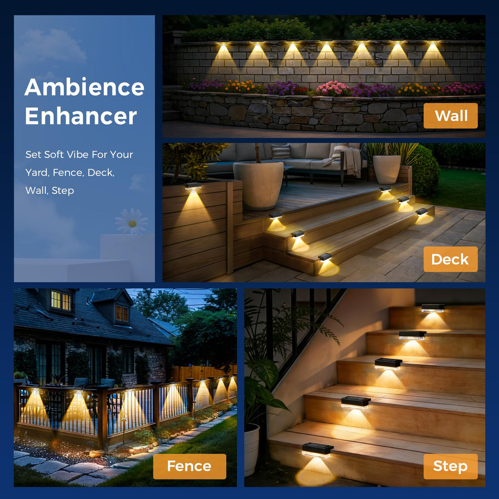 Solar Deck Lights, Solar Step Lights Outdoor Waterproof 16 Packs Warm White