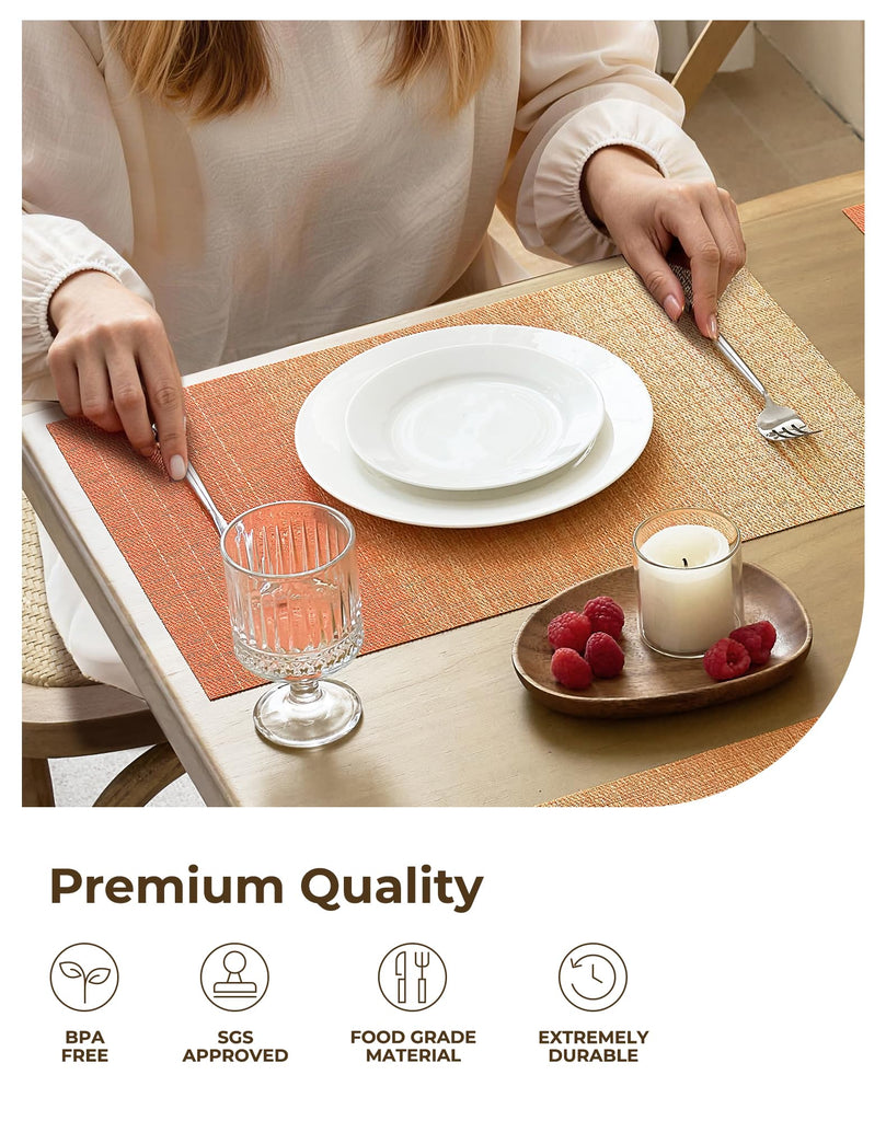 Woven Vinyl Fall Placemats Set of 12, Gradient Burnt Orange