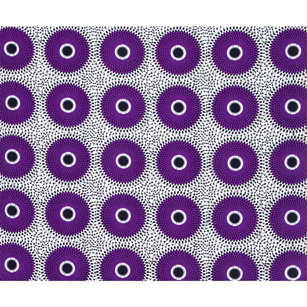 African Fabric 100% Cotton Purple White African Ankara Print Fabric 6 Yards One Piece 1542
