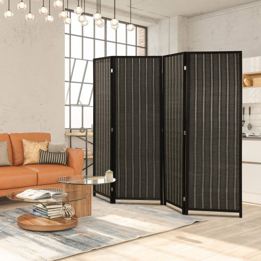 4-Panel Folding Room Divider | 6ft, Black | Light & Portable