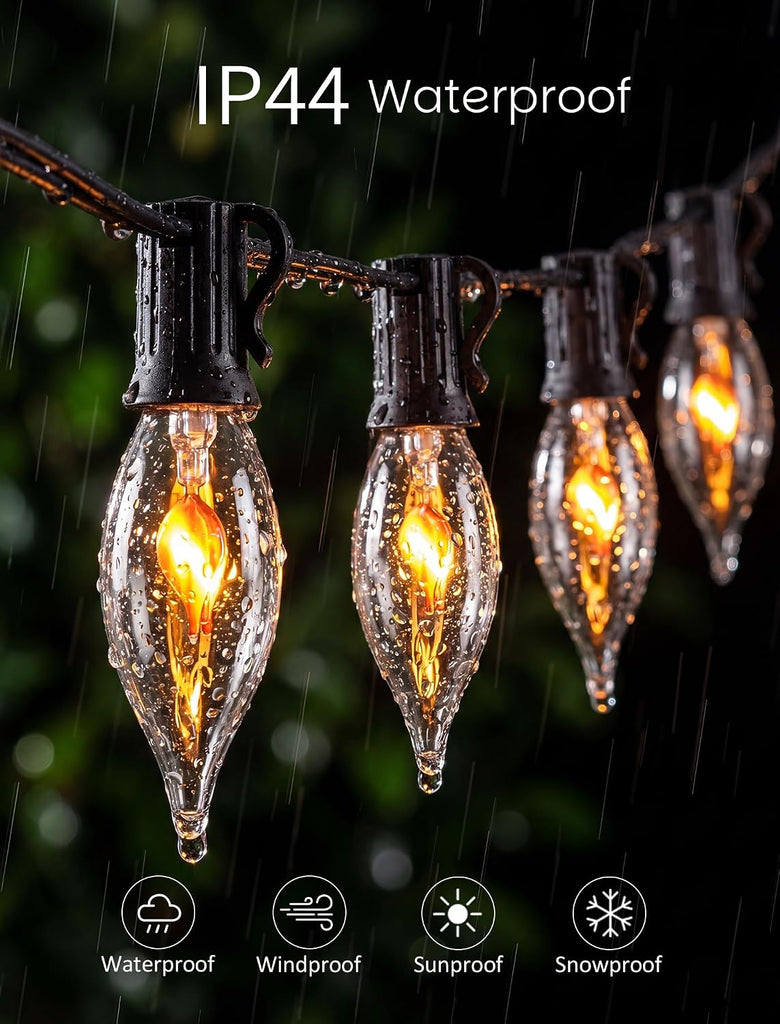 25 Pack Flickering Flame Light Bulbs, C7 Clear Light E12 Candelabra Base
