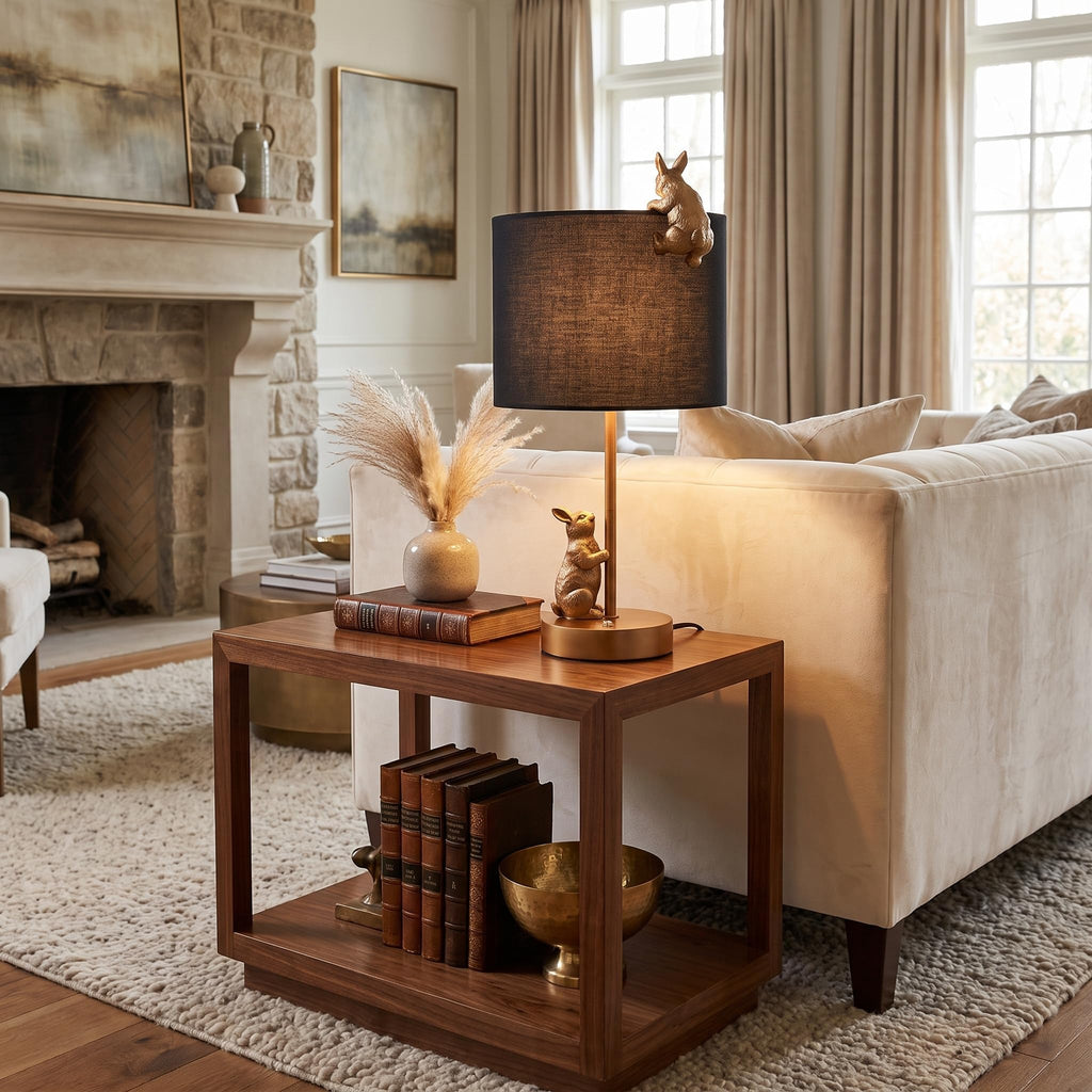 Whimsical 3-Way Dimmable Rabbit Table Lamp 14.5" Antique Bronze Bunny Bedside Light with 7W E26 LED Bulb, Unique