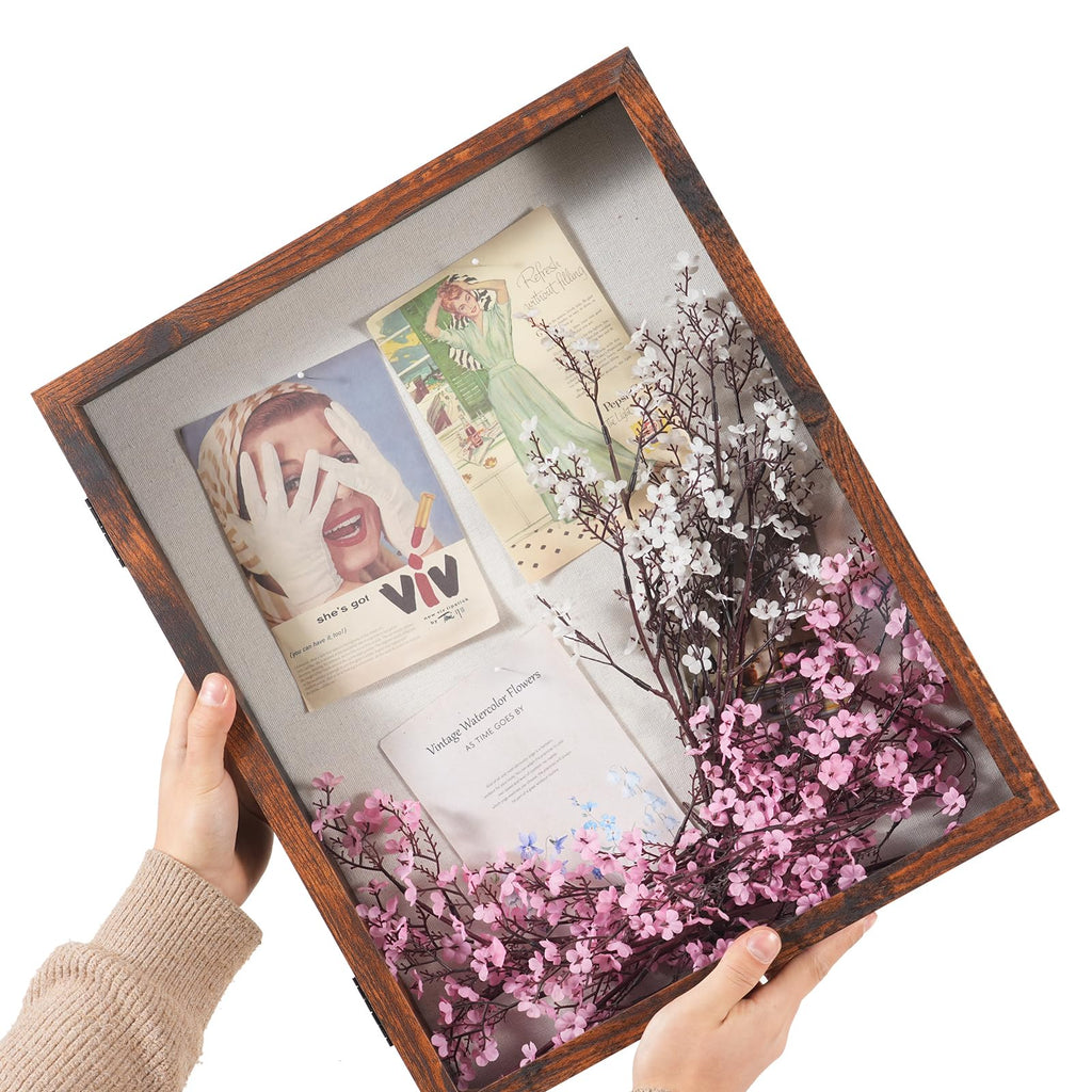 16x20 Shadow Box Picture Frame, 2.16 Deep, Real Glass, Honey Brown