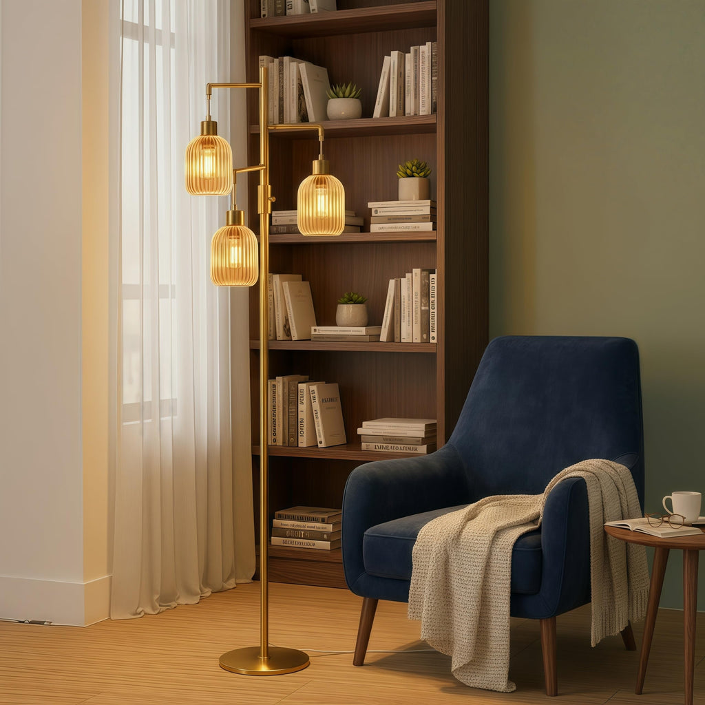 Modern Floor Lamp, Dimmable Glass Standing Lamp Vintage