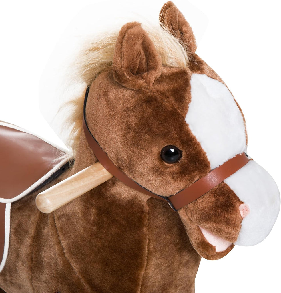 Kids Plush Toy Rocking Horse Ride on with Realistic Sounds - Brown
