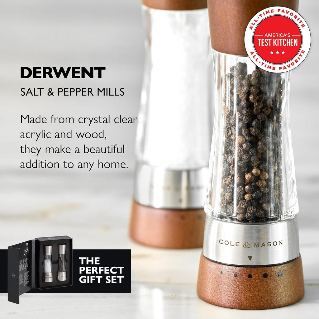 Derwent Grinders, 7.5" Salt & Pepper Mill Set, Forest Wood