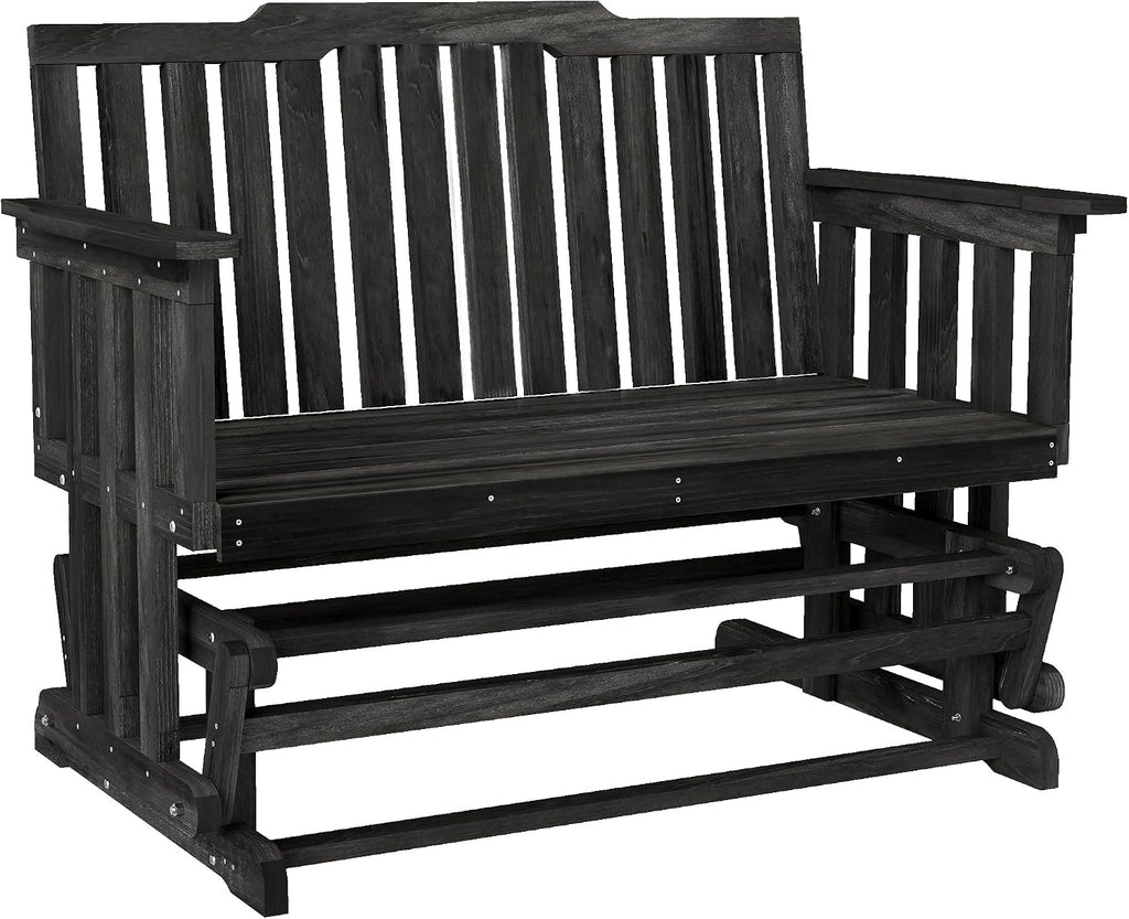 2-Person Patio Swing Glider Bench with Quick Drying Design Black | Wide Armrest, Wooden Patio Glider Bench, Rocking