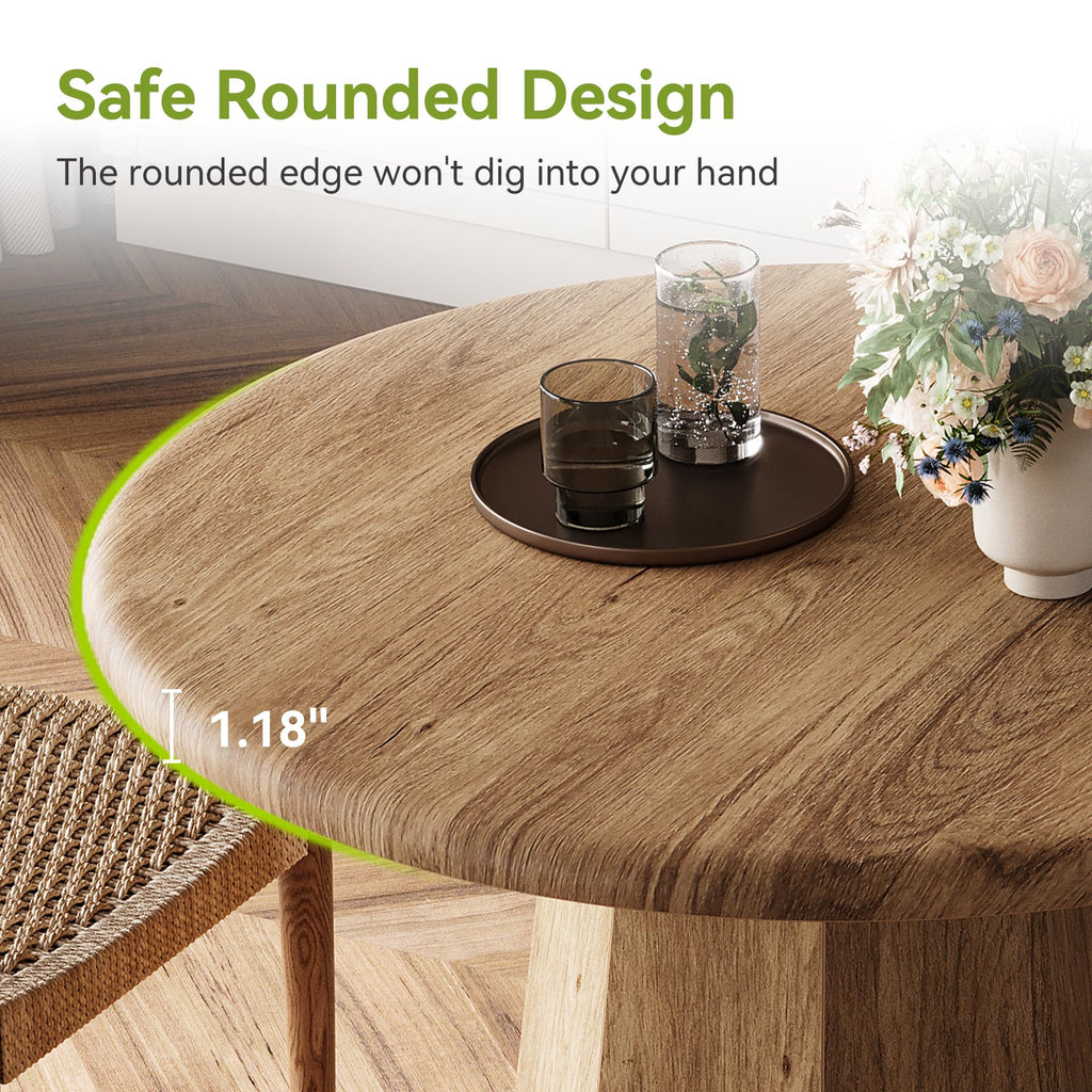 31.5" Round Dining Table for 4, Wood Kitchen Table, Small Dinner Table with Wooden Tabletop and Octagonal Base s