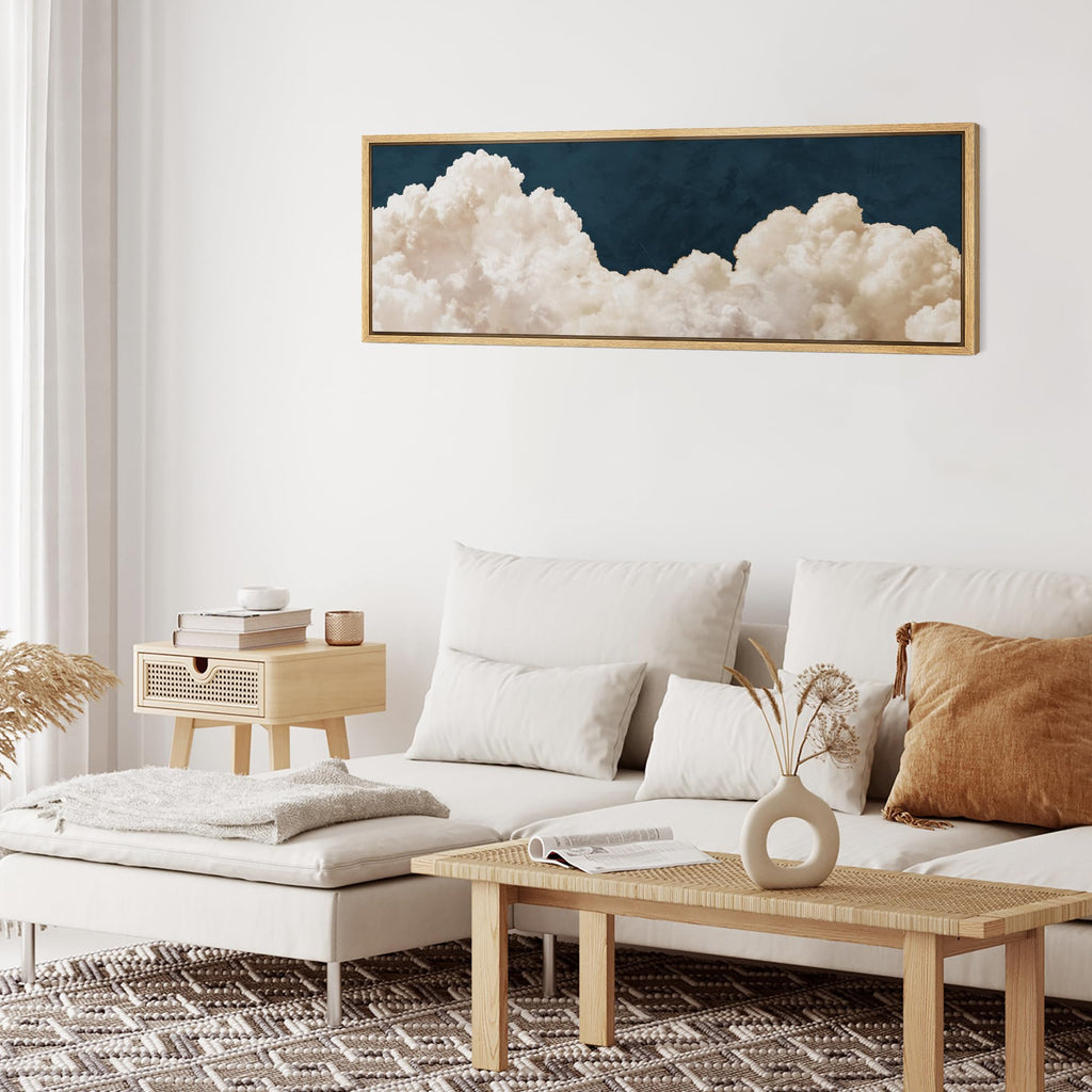 Large Framed Canvas Print Wall Cumulus Clouds Panoramic Dramatic Skyline Illustrations Antique Retro Fine