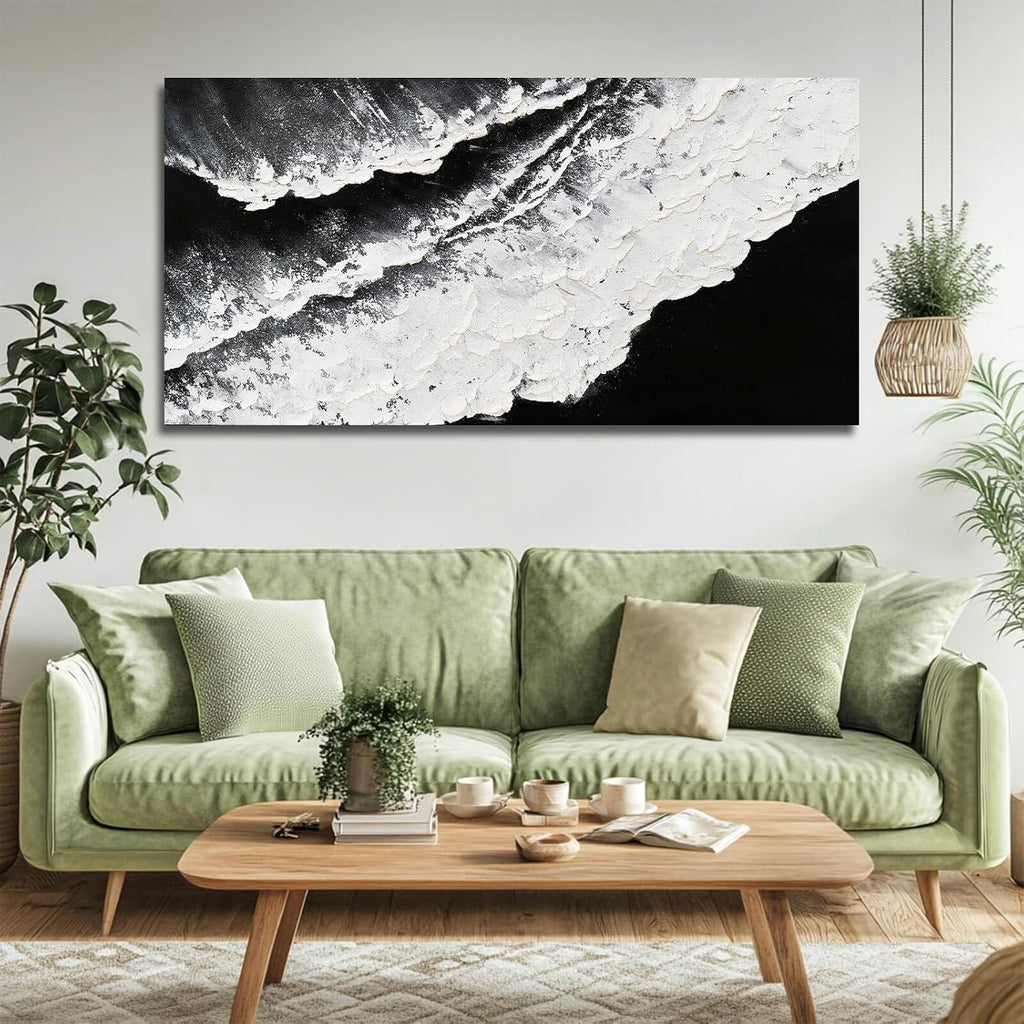 Black and White Wall Decor Sea Canvas Painting Neutral Abstract Wall Picture Artwork Large Wall Art Dining