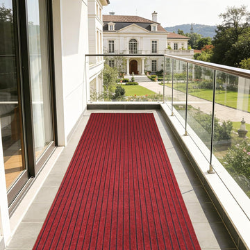 Stripe Runner Rug 2 x 6 ft Indoor Outdoor, Burgundy Non Slip Rubber Backing, Waterproof Low Profile Area Runner