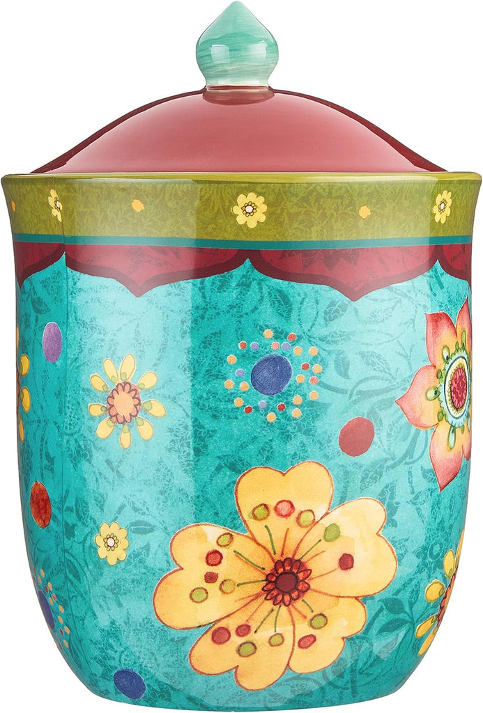 Tunisian Sunset 3-Piece Ceramic Canister Set - Colorful Floral Kitchen Storage Jars with Lids, Includes 104 oz., 72