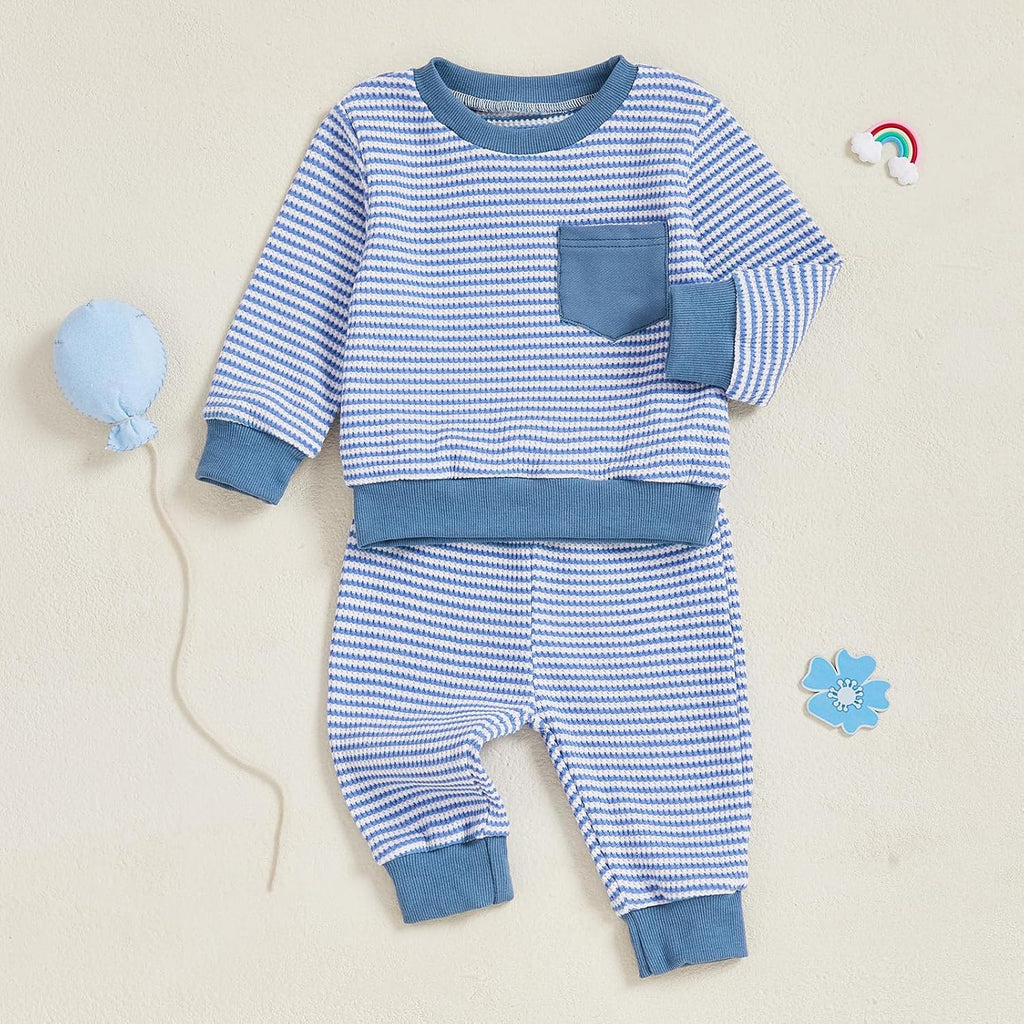 Baby Boy Fall Clothes Long Sleeve Toddler Boy Waffle Sweatshirt Pullover Tops Pants Infant Fall Winter Outfits