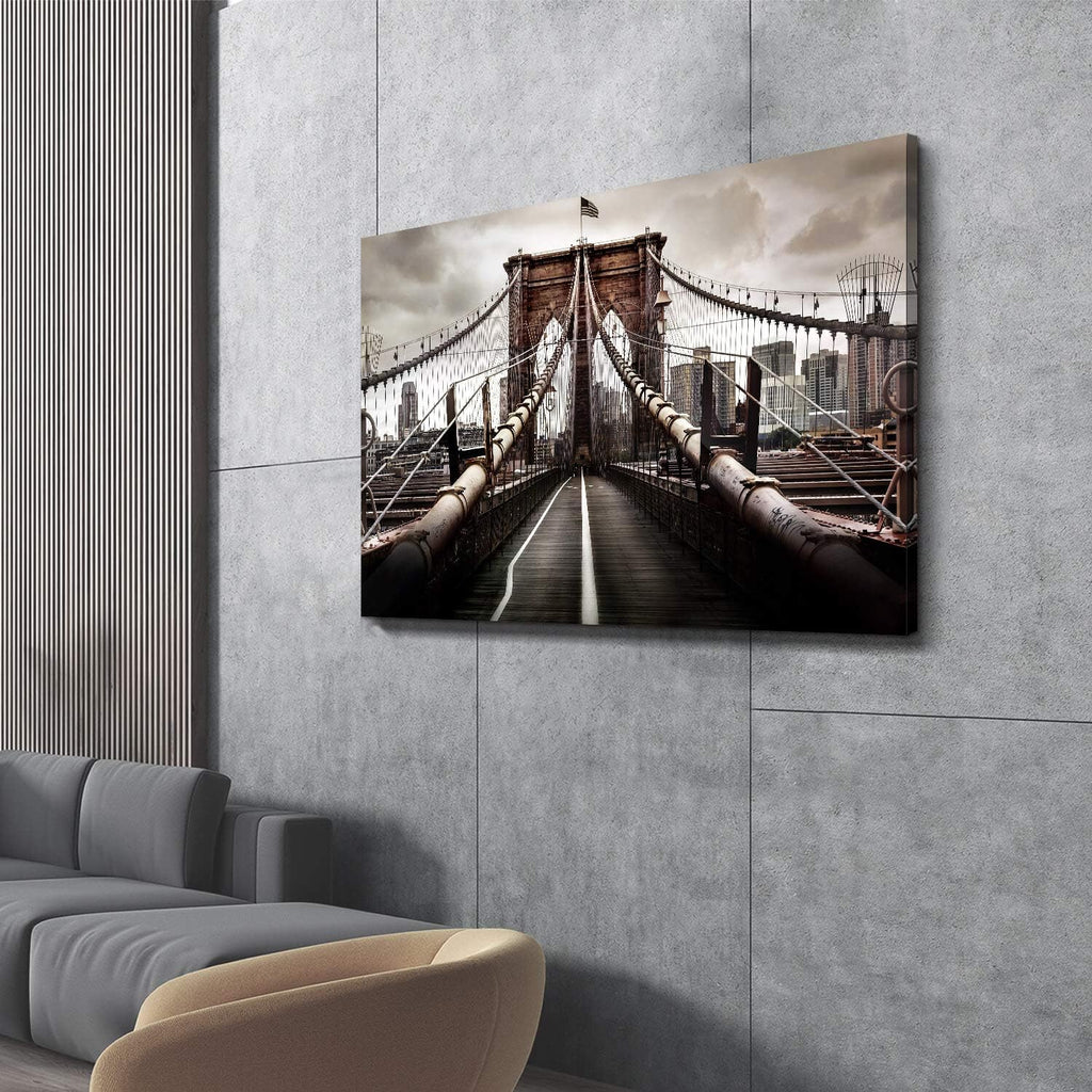 Brooklyn Bridge Picture Classic Artwork: New York Cityscape Canvas Wall Art Prints ( ,Multi-Sized)