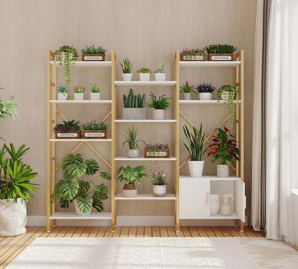 Bookshelf Triple Wide 5 Tier Bookcases with Storage Cabinet, Industrial Large Modern Tall Bookshelves with 12 Open