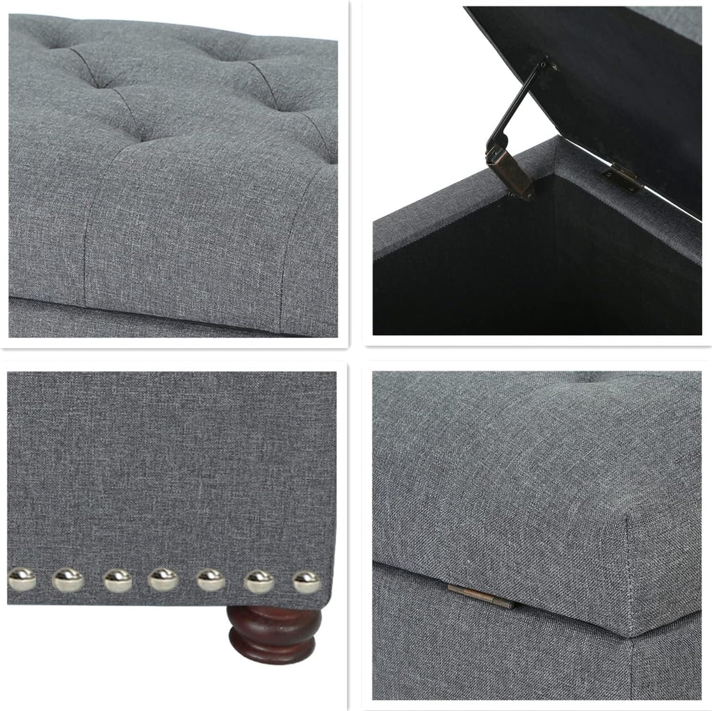Ottoman with Storage,24" Fabric Ottoman Foot Rest with Hinged Lid Small Rectangle Upholstered Tufted Foot Stools