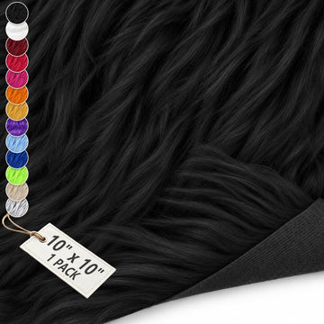 10 x 10 Inch Faux Fur Fabric, Shaggy Craft Fur (Black)