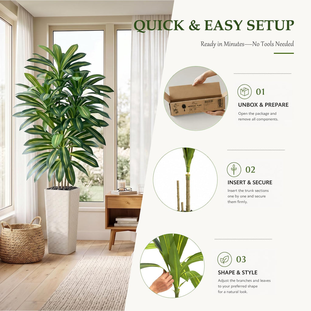 Artificial Dracaena Tree, 7FT Faux Plants Indoor White Planter