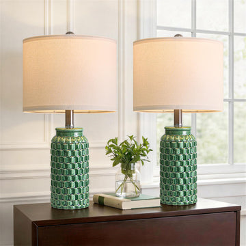 20.5" Ceramic Table Lamps Set of 2 - Modern Farmhouse & Boho Style, Bedside Nightstand Lamps End Table Lamps, Small