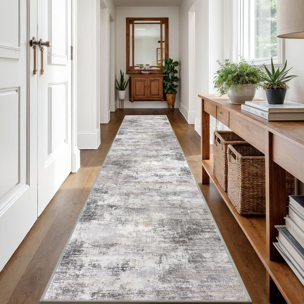 Abstract Runner Rug 2x12 Ft Washable Runners s, Non Slip Kitchen Runner Printed Faux Wool Entryway Runner Indoor
