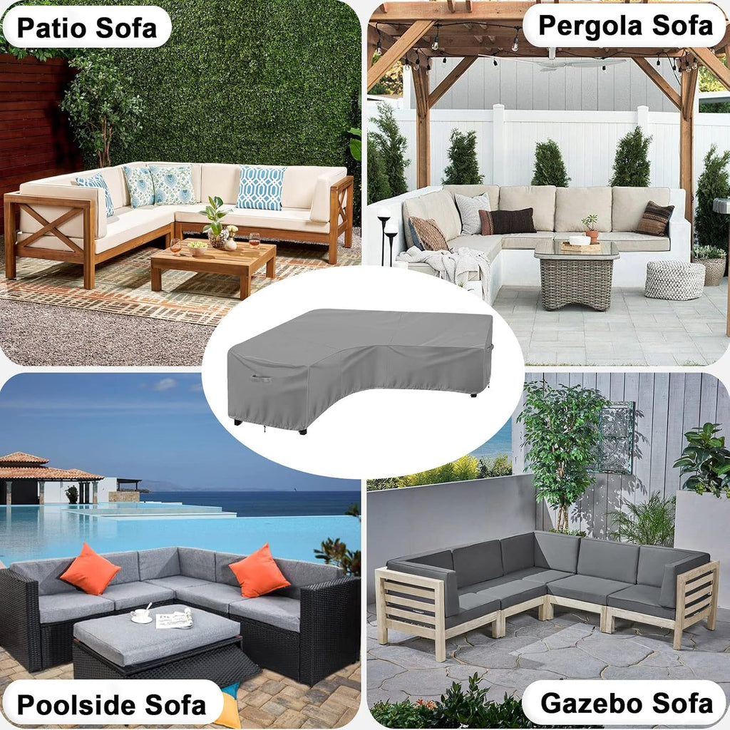 Waterproof Outdoor Patio Sectional Cover | UV Resistant & Windproof V Shaped Patio Furniture Covers for Deck, Lawn