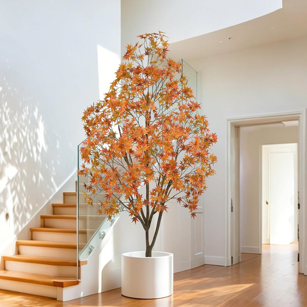 7ft Artificial Maple Tree, Large Potted Faux Tree with Sturdy Thick Trunk & Realistic Maple Leaves, Fake Floor Plant