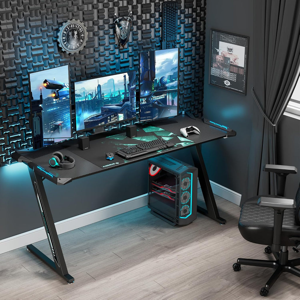 Gaming Desk with LED Lights Home Office RGB Table, Small Gaming Desk, Computer Table, Black