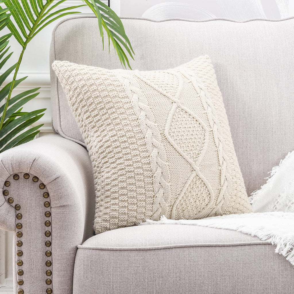 Cotton Knitted Beige Decorative Throw Pillow Covers Soft Cozy Outdoor Cushion Cases Luxury Modern Pillowcases for