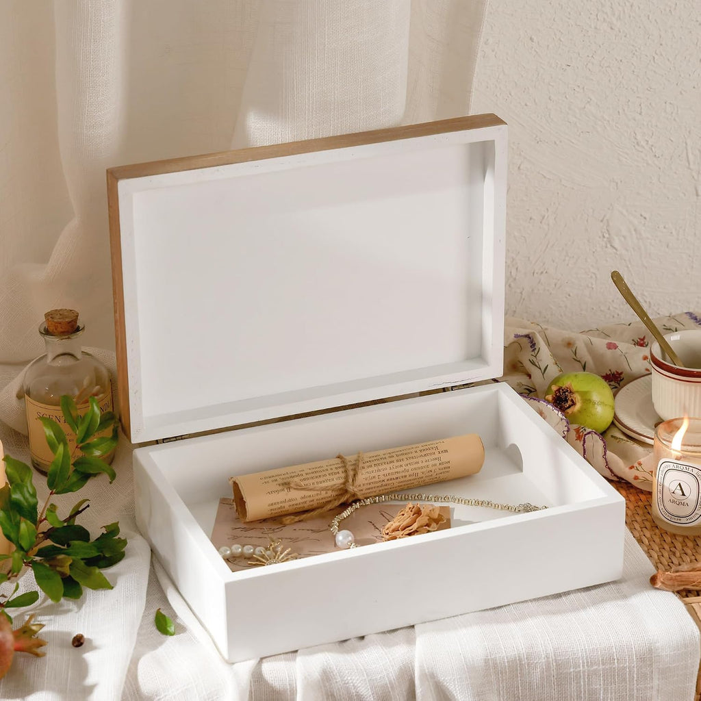 Wooden Keepsake Box - Decorative Wood Boxes with Hinged Lid, Butterfly Engraved Design, 10.24" W