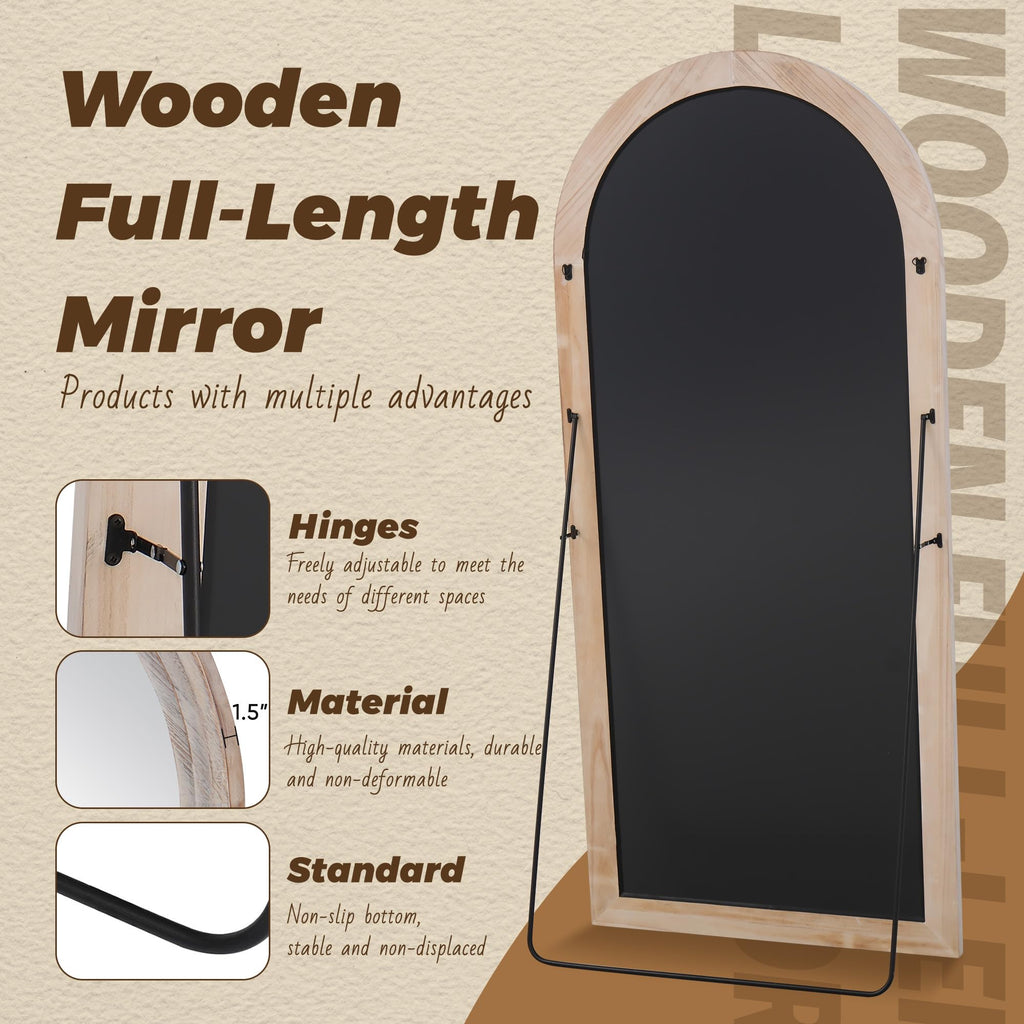 Full Length Mirror with Solid Wood Frame, 81"×41" Wall Mounted Oversized Floor Mirror with Stand, Leaning Standing